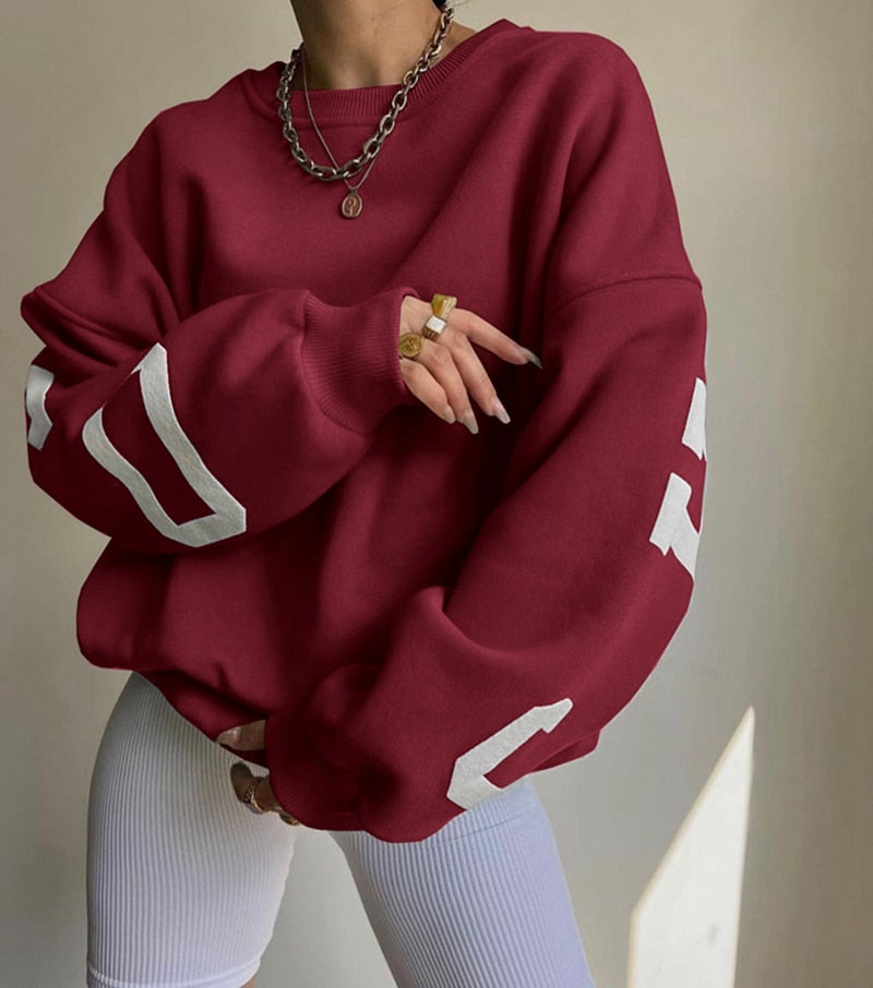 Pauline - Chique Herfst Oversized Sweatshirt met Chicago Letter Graphic voor Vrouwen