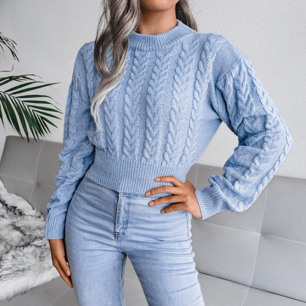 Lichtblauwe cropped trui met patroon