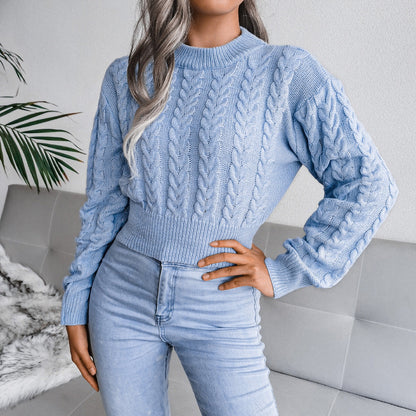 Lichtblauwe cropped trui met patroon