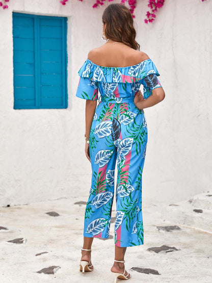 Blauwe jumpsuit met print