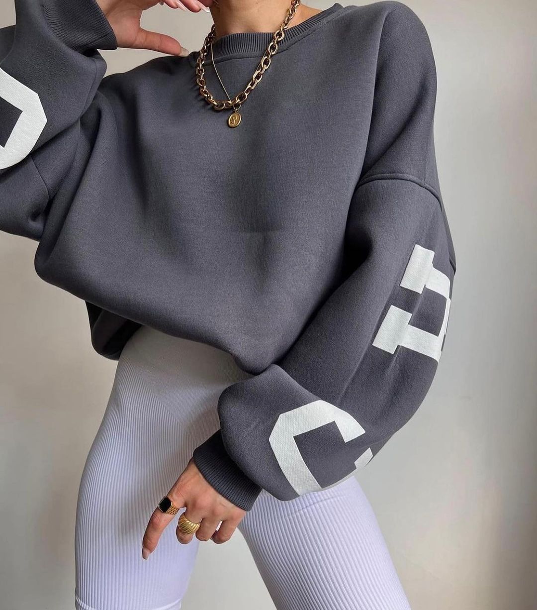 Pauline - Chique Herfst Oversized Sweatshirt met Chicago Letter Graphic voor Vrouwen