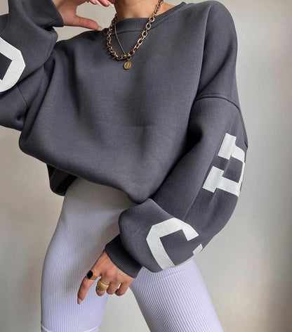 Pauline - Chique Herfst Oversized Sweatshirt met Chicago Letter Graphic voor Vrouwen