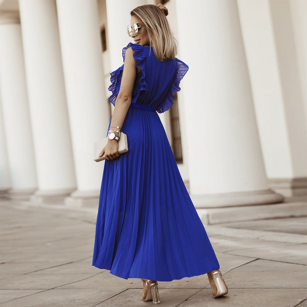 Blauwe maxi plissé jurk