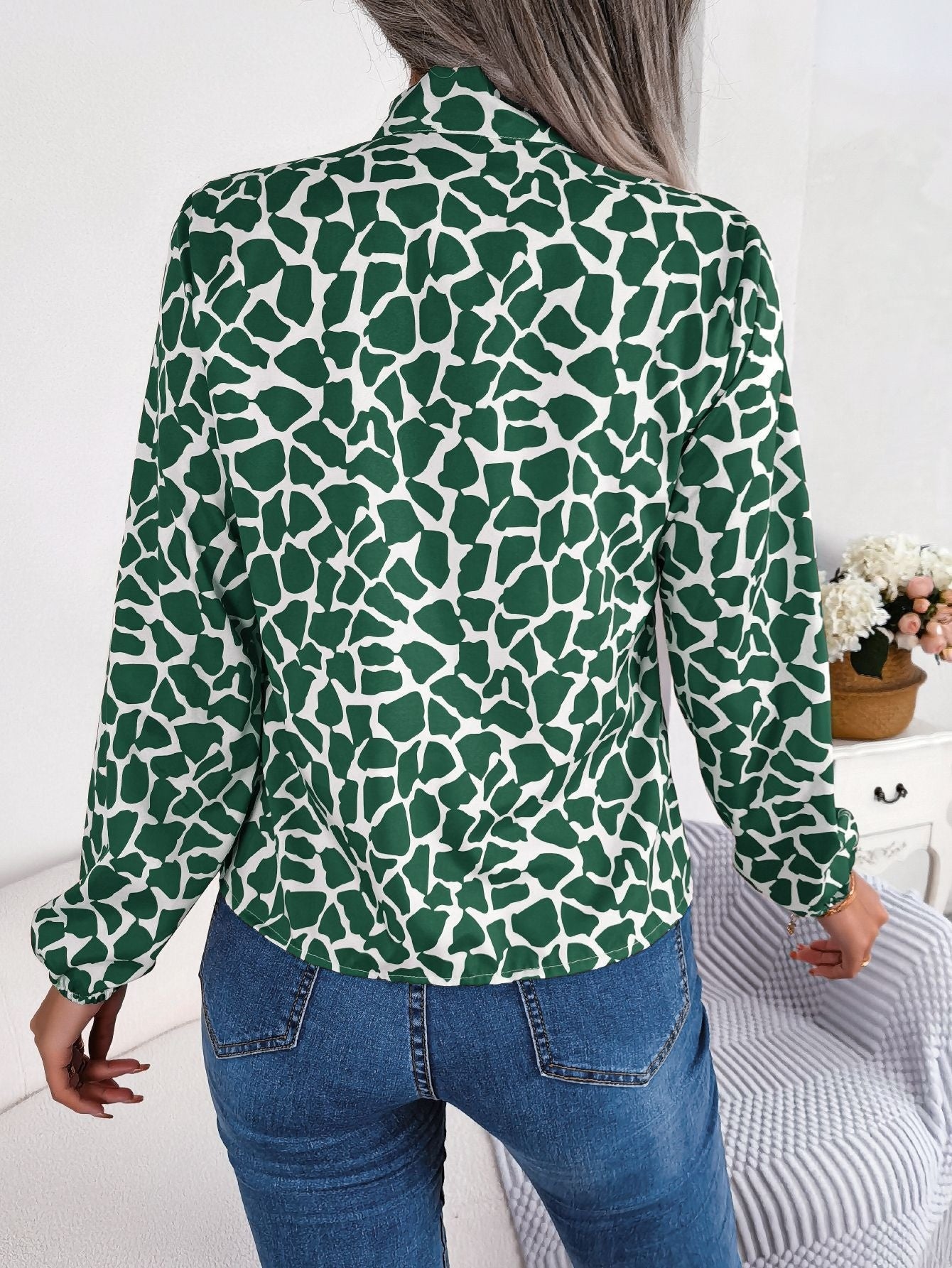 Groen/wit blouse met strik