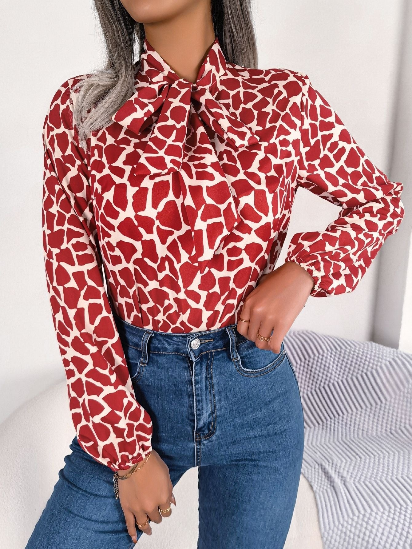 Rood/wit blouse met strik