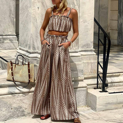 Bruin/witte two piece set