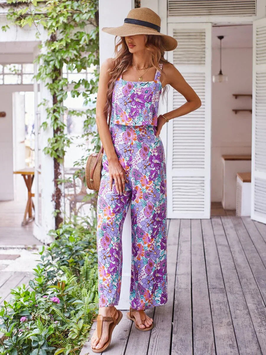 Natalie | Bloemen Jumpsuit met Wijde Pijpen