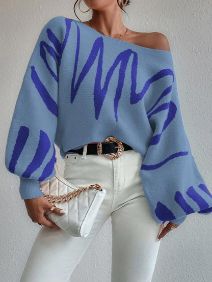 Blauwe oversized trui met pofmouwen