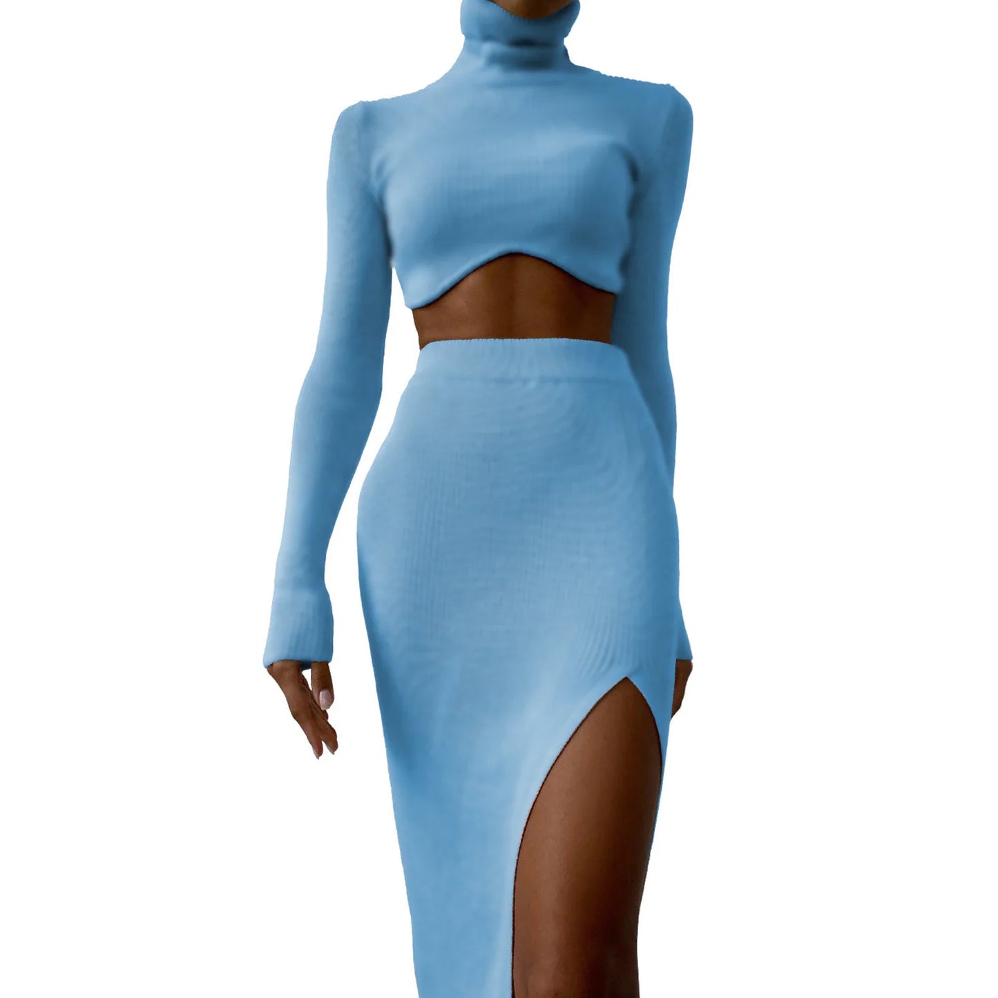 Blauwe co-ord set met maxi rok