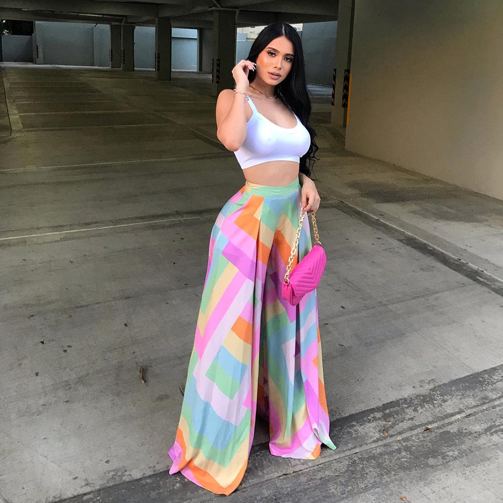 Venessa | kleurrijke wijde broek met geometrisch patroon