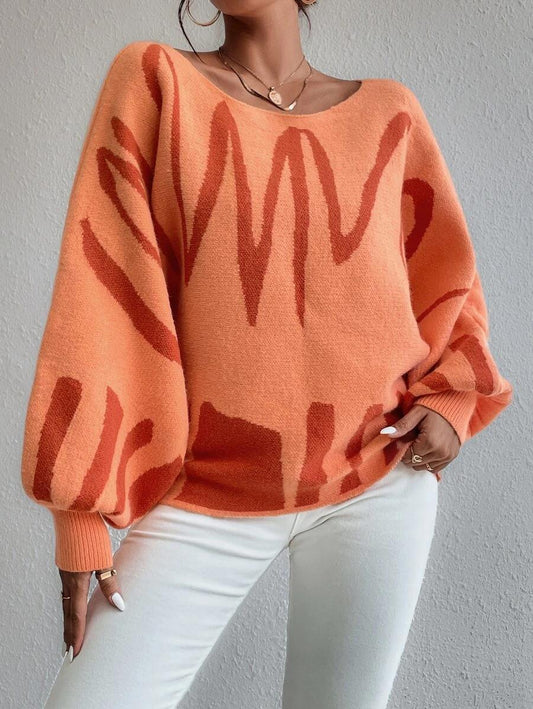 Oranje oversized trui met pofmouwen