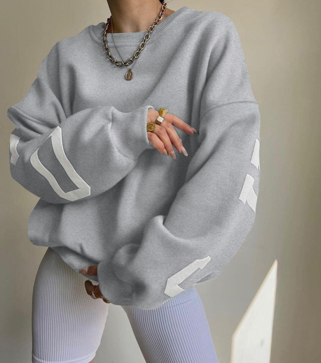 Pauline - Chique Herfst Oversized Sweatshirt met Chicago Letter Graphic voor Vrouwen
