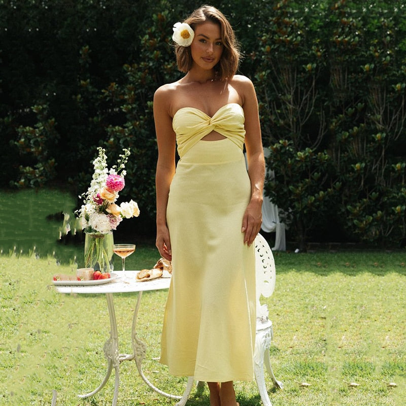 Strapless midi jurk