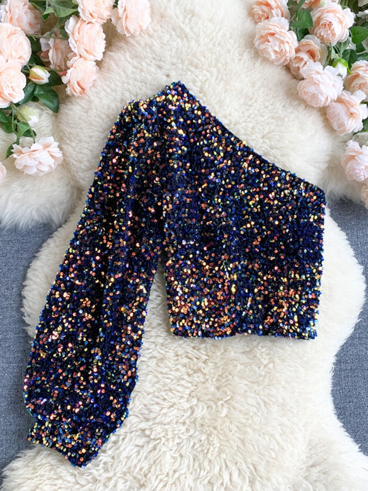 Glitter one shoulder top