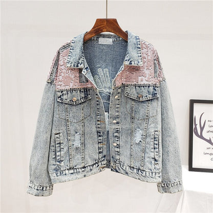 Oversized spijkerjasje met glitters
