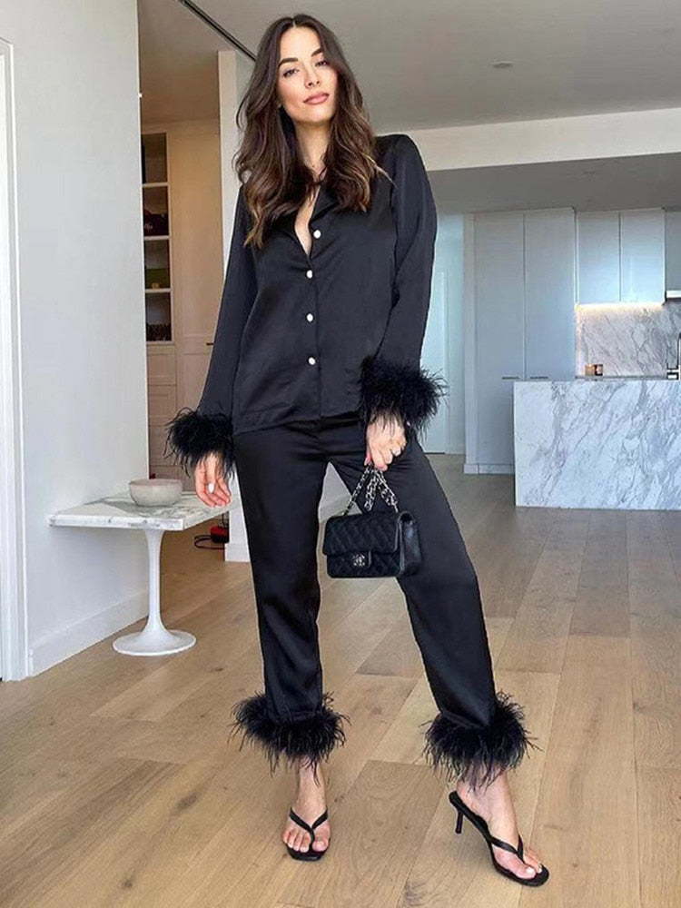 Two piece set met veren