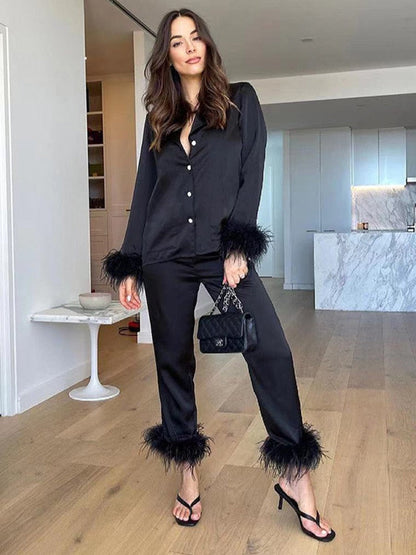 Two piece set met veren
