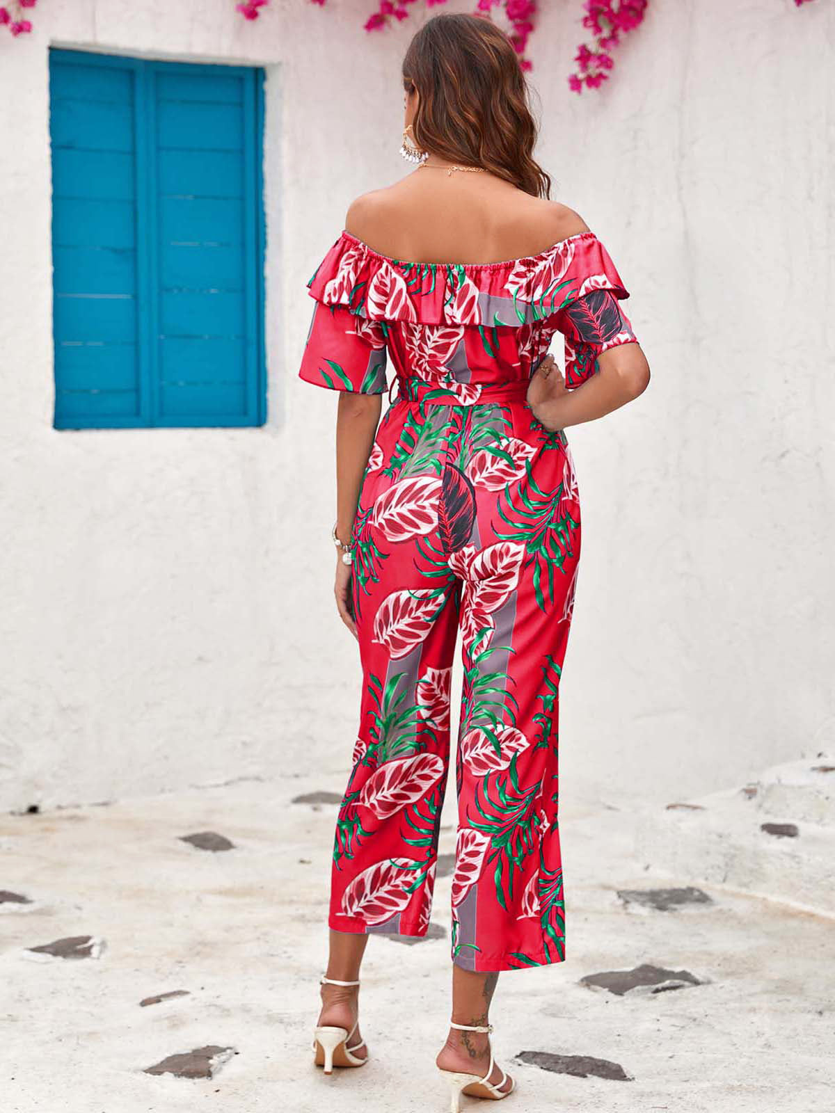 Rode jumpsuit met print