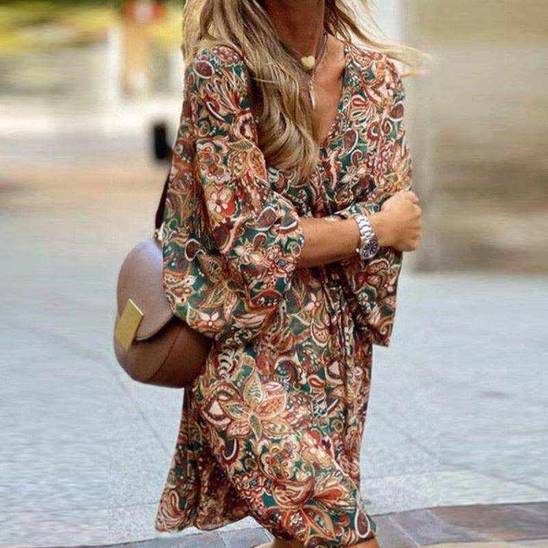 Flare jurk met boho print