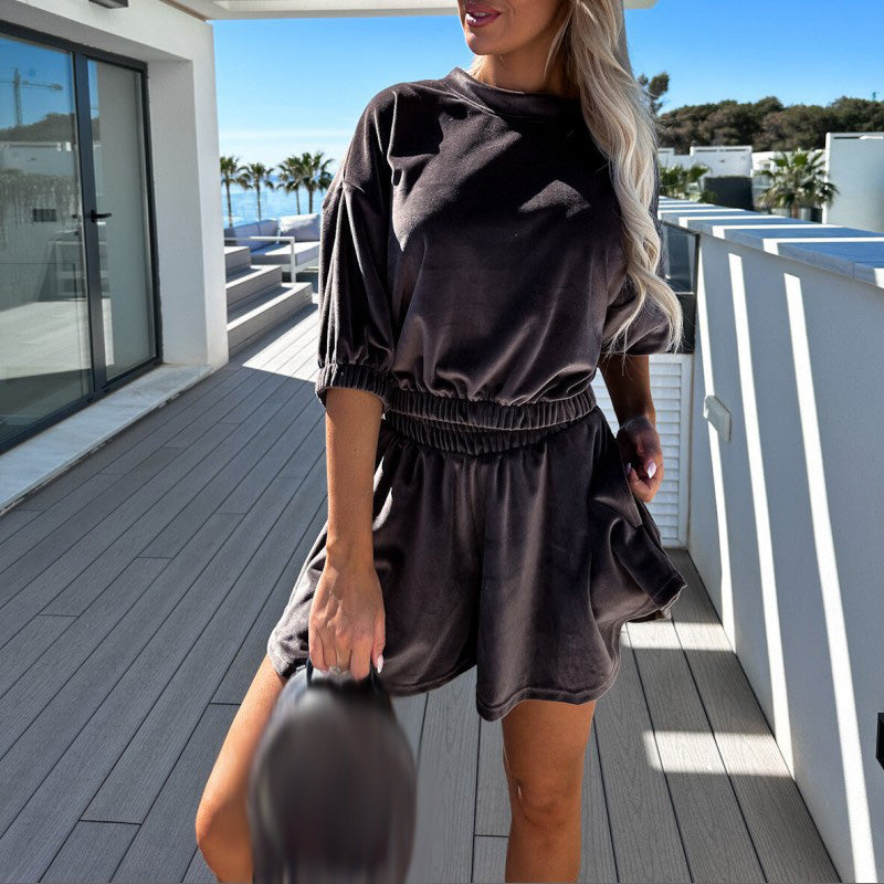 Donkerbruine velvet comfy set