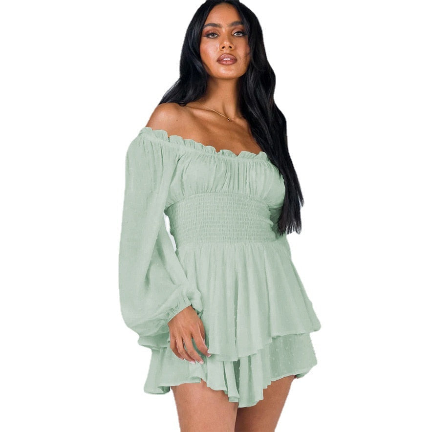 Off-shoulder ruffle jurk