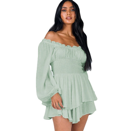 Off-shoulder ruffle jurk