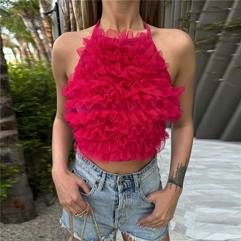 Roze fluffy crop top