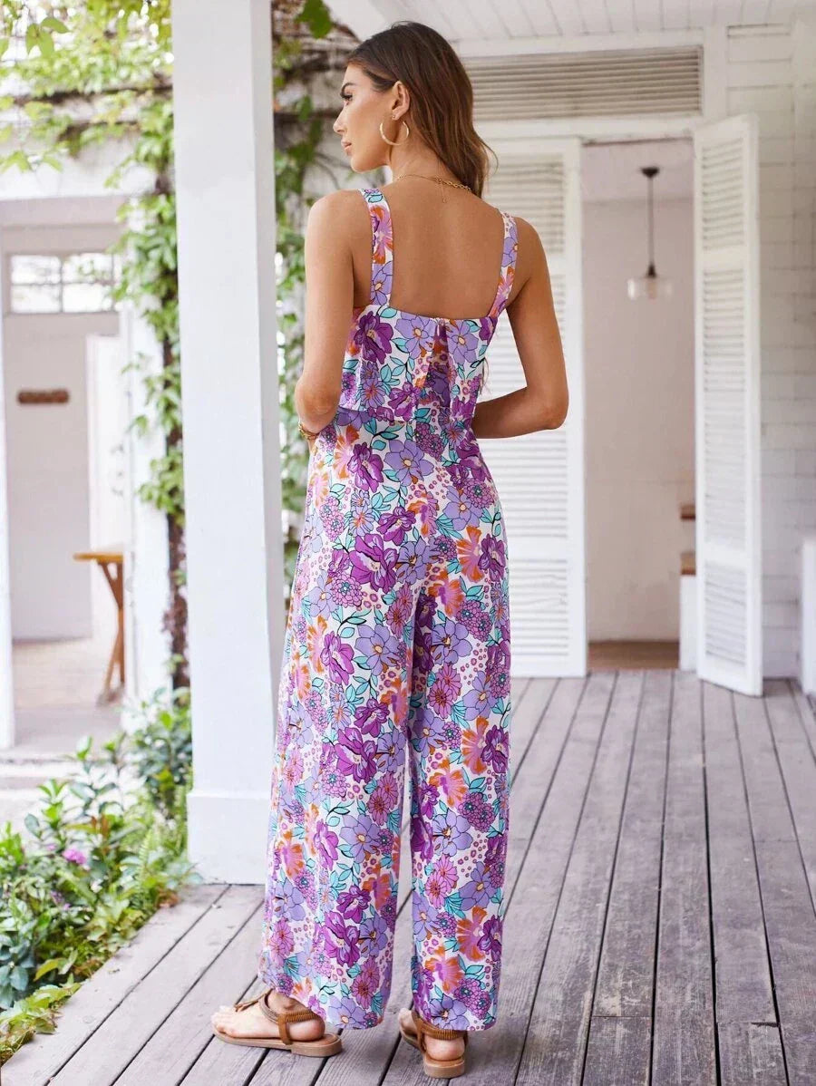 Natalie | Bloemen Jumpsuit met Wijde Pijpen