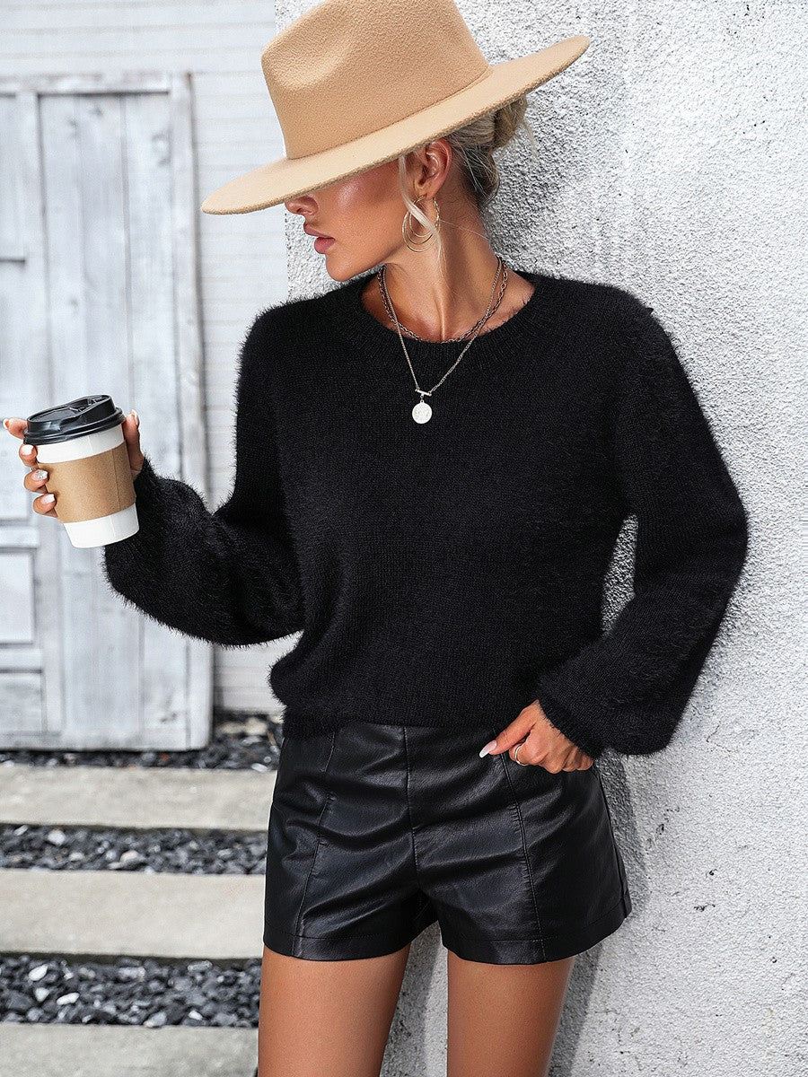 Zwarte fluffy trui met kant