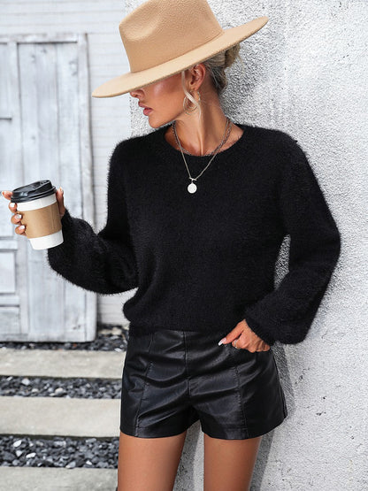 Zwarte fluffy trui met kant