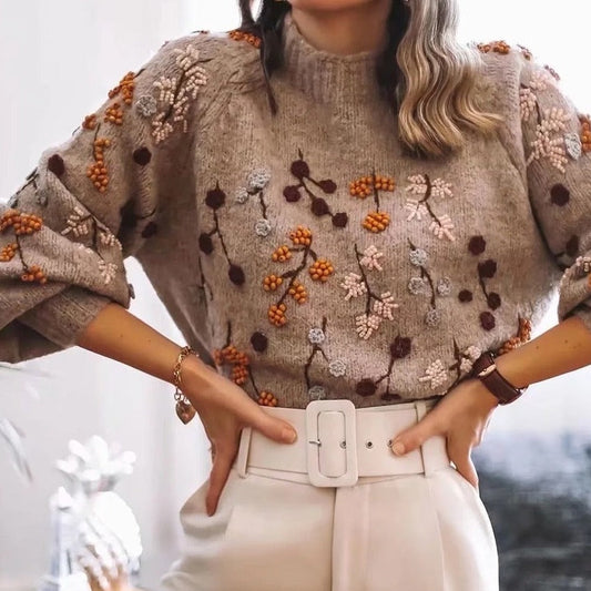 Chloe Coltrui | Gezellige elegant gebreide trui voor dames met bladmotief