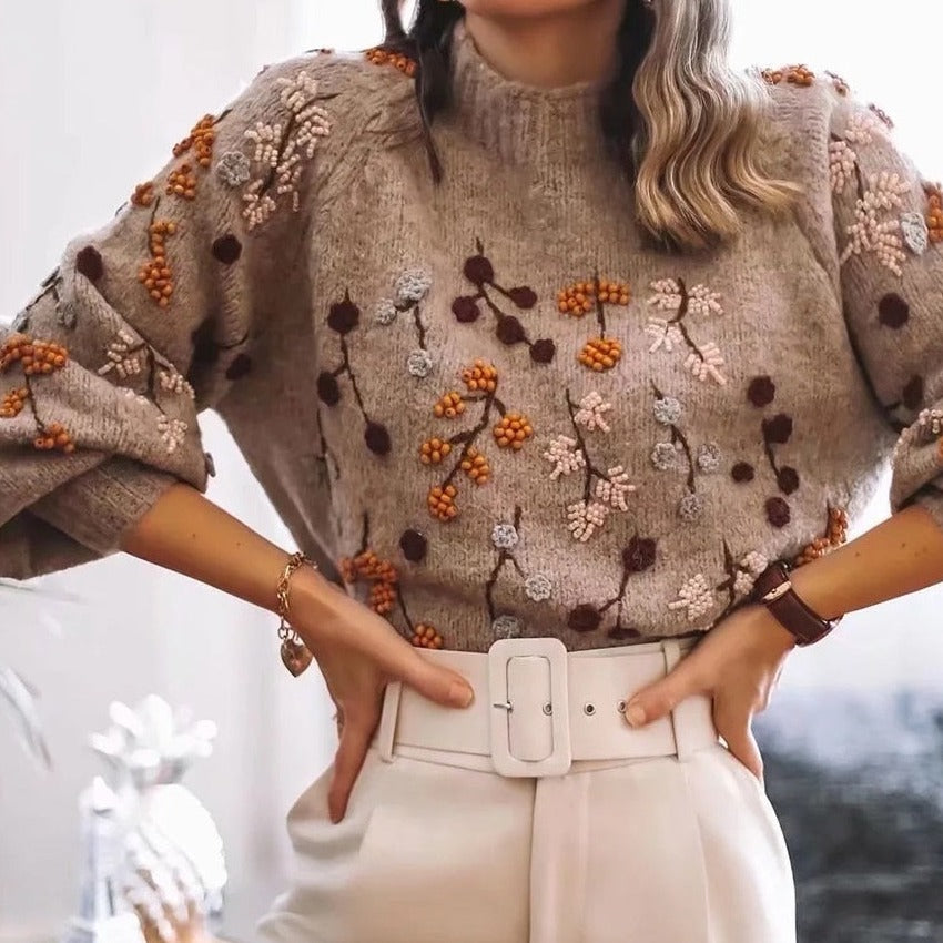 Chloe Coltrui | Gezellige elegant gebreide trui voor dames met bladmotief