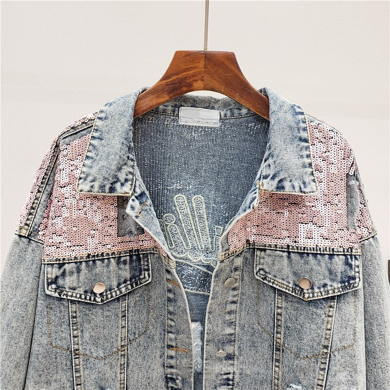 Oversized spijkerjasje met glitters