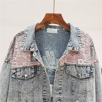 Oversized spijkerjasje met glitters