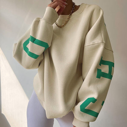 Pauline - Chique Herfst Oversized Sweatshirt met Chicago Letter Graphic voor Vrouwen
