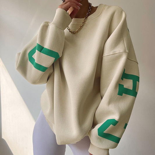 Pauline - Chique Herfst Oversized Sweatshirt met Chicago Letter Graphic voor Vrouwen