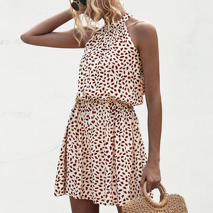 Beige halterjurk met print