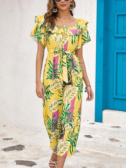 Gele jumpsuit met print
