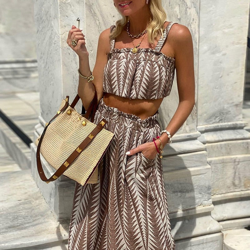 Bruin/witte two piece set