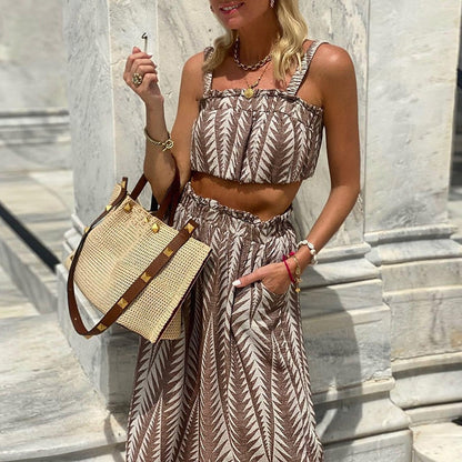 Bruin/witte two piece set