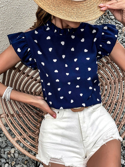 Helga Vrijetijdsblouse | Zomerblouse met korte mouwen en hartjesprint