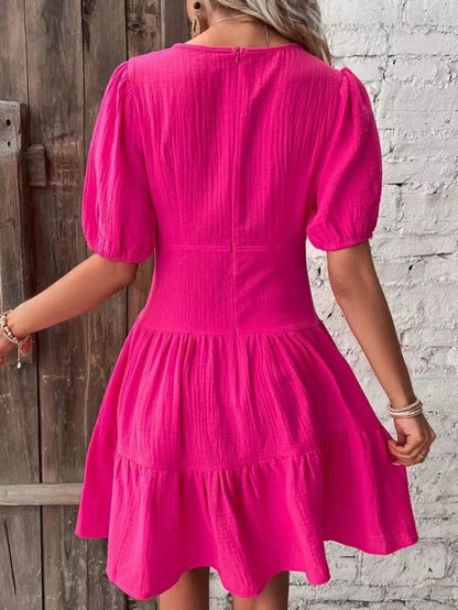 Roze crinkle jurk met ruches