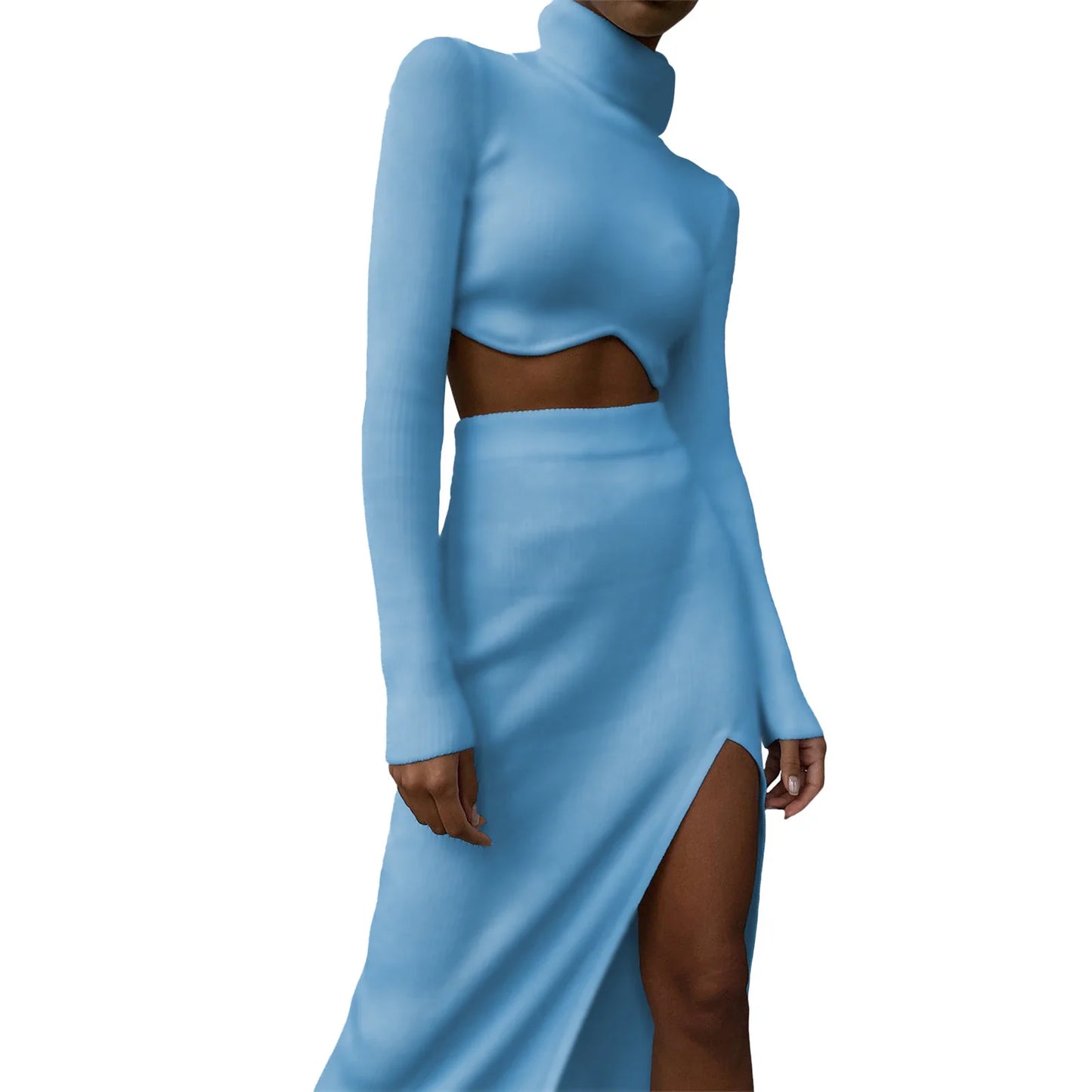 Blauwe co-ord set met maxi rok