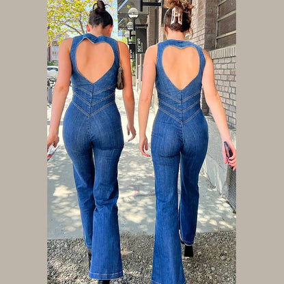Channy | Bodycon hart denim jumpsuit met open rug