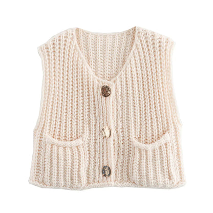 Celina Gebreide Cardigan | Elegant gebreid mouwloos vest met knopen voor dames