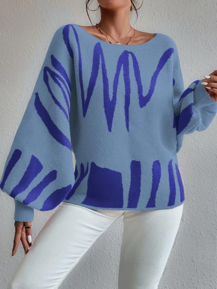 Blauwe oversized trui met pofmouwen