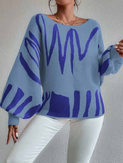 Blauwe oversized trui met pofmouwen