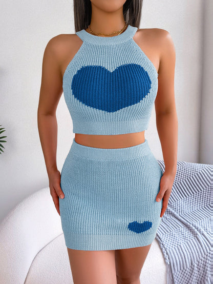 Blauw gebreid co-ord setje