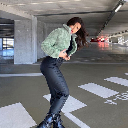 Cropped groene teddyjas