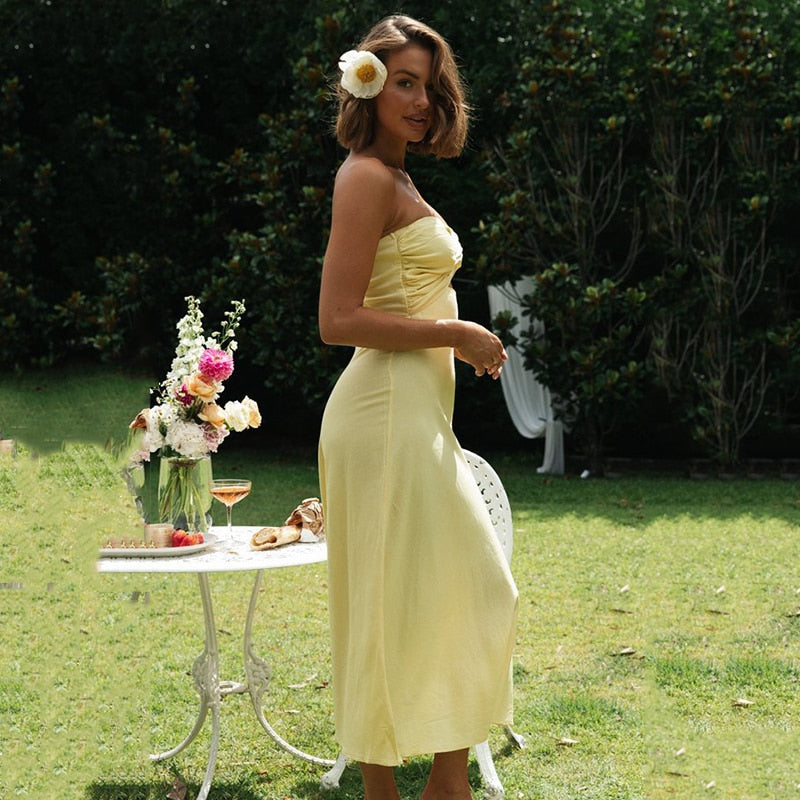 Strapless midi jurk